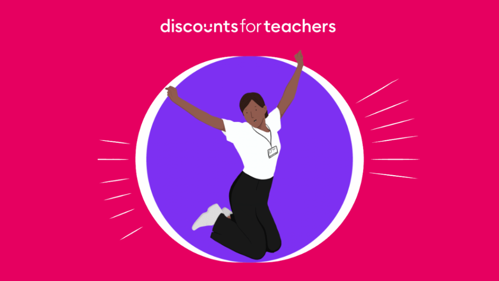 Teacher jumping for joy